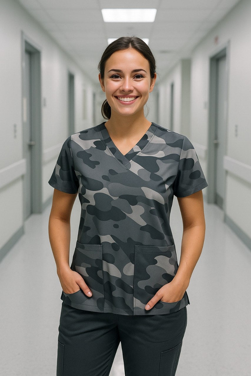 Camo Light gray Top Scrub