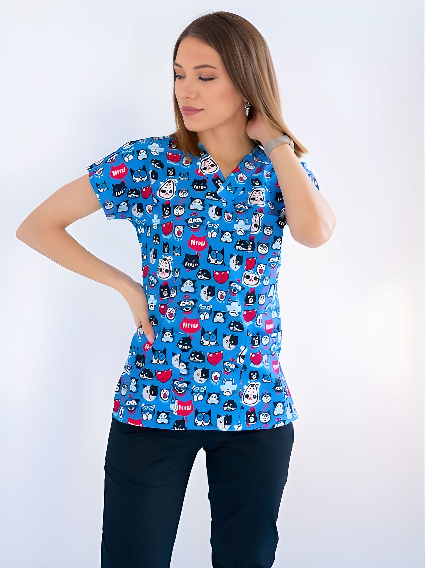 Meow Medical Scrub – Cute Cat Print for Pediatricians & Vets … اسكراب طبي لطيف برسوم قطط | مثالي لأطباء الأطفال والبيطريين”
