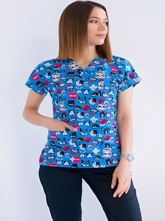 Meow Medical Scrub – Cute Cat Print for Pediatricians & Vets … اسكراب طبي لطيف برسوم قطط | مثالي لأطباء الأطفال والبيطريين”