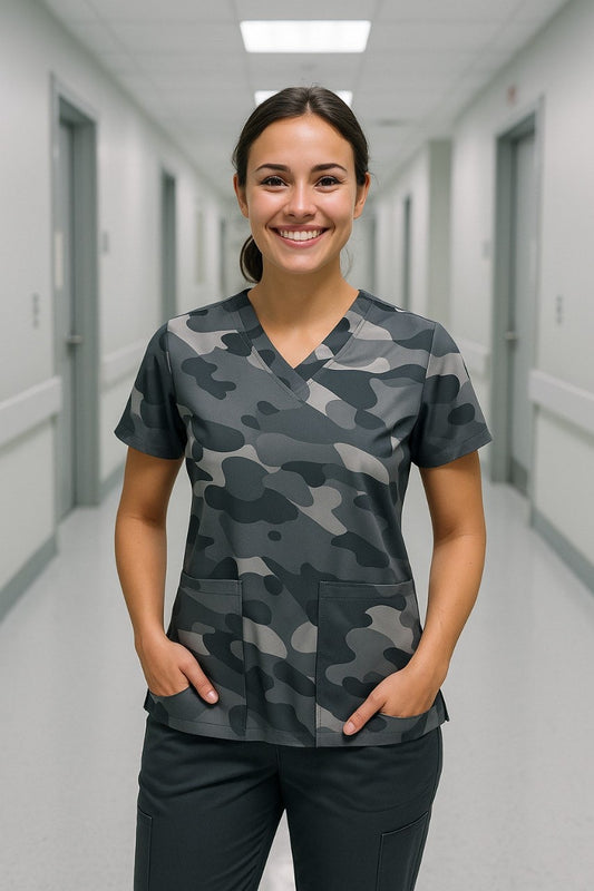 Camo Light gray Top Scrub