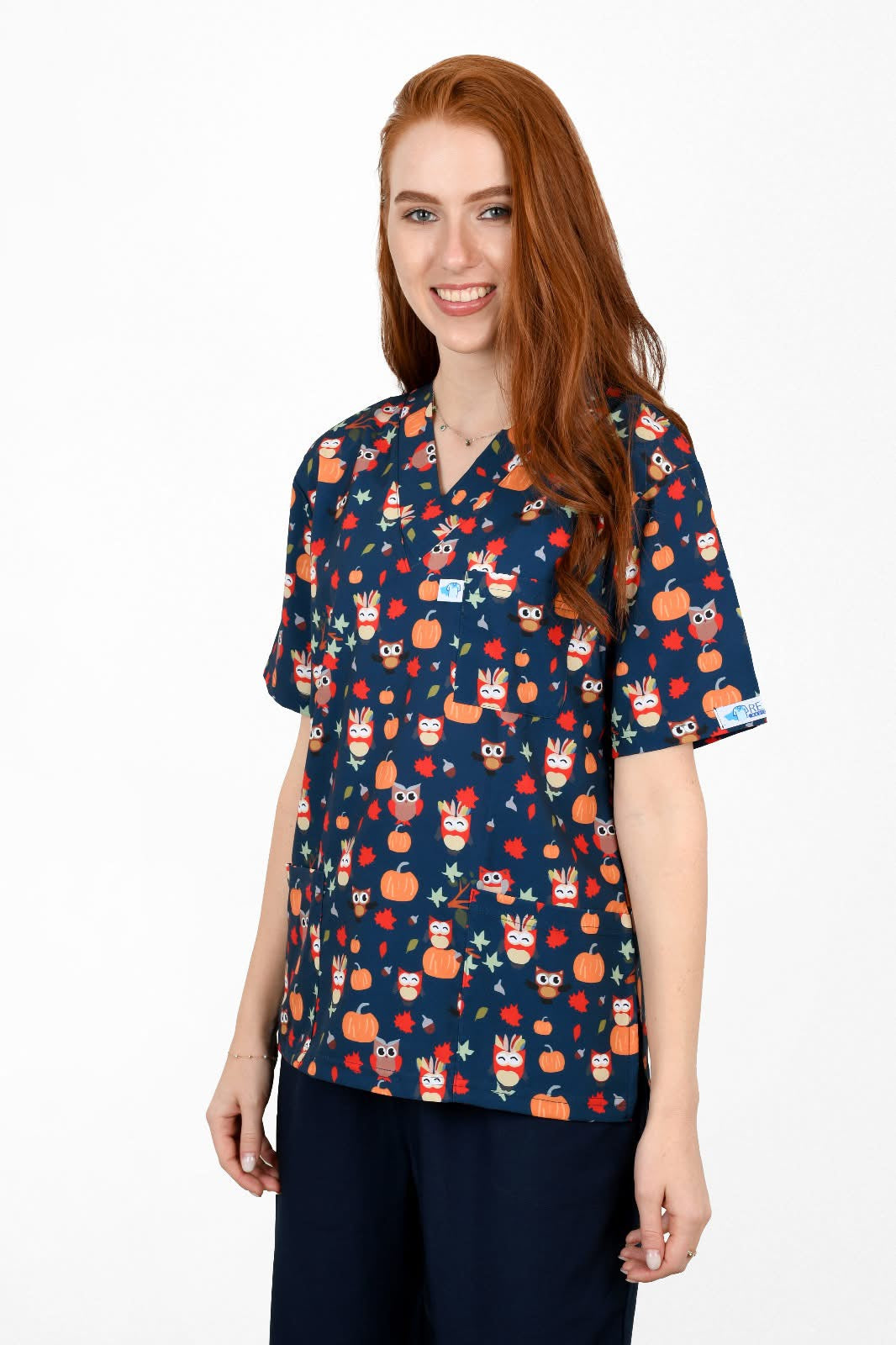 Owl Print Scrab – Calm, Smart & Comfy … اسكــراب بومة كحلية – خفة وأناقة