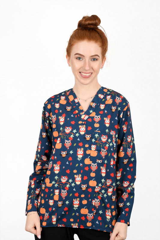 Owl Print Top – Calm, Smart & Comfy … تــوب بومة كحلية – خفة وأناقة