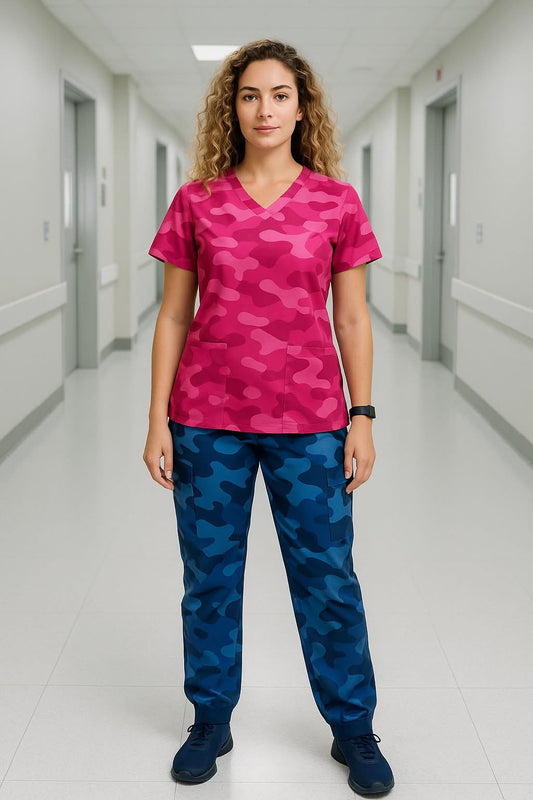 Camo pink Top Scrub