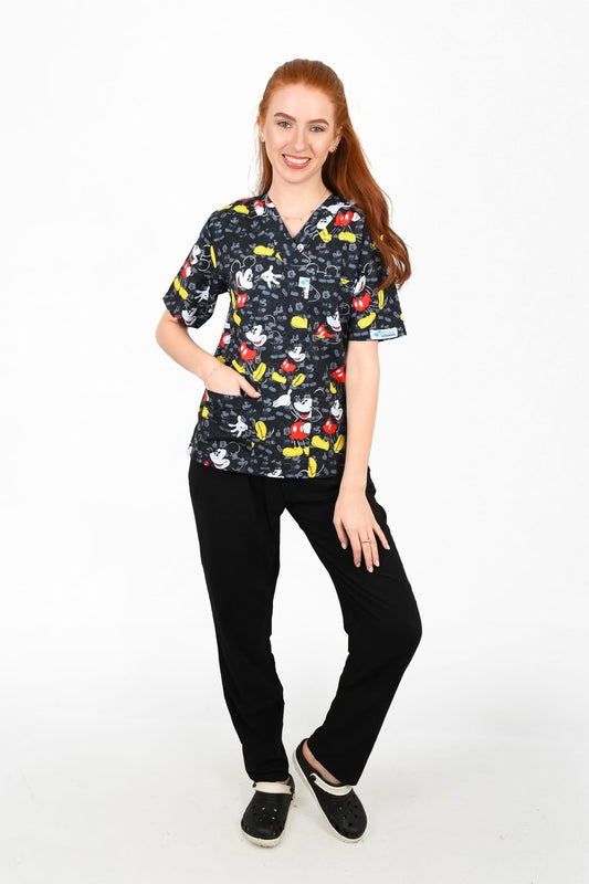 Disny Medical Scrub – Mickey Mouse Print for Pediatricians …اسكــراب طبي برسومات ميكي ماوس | مثالي لأطباء الأطفال”
