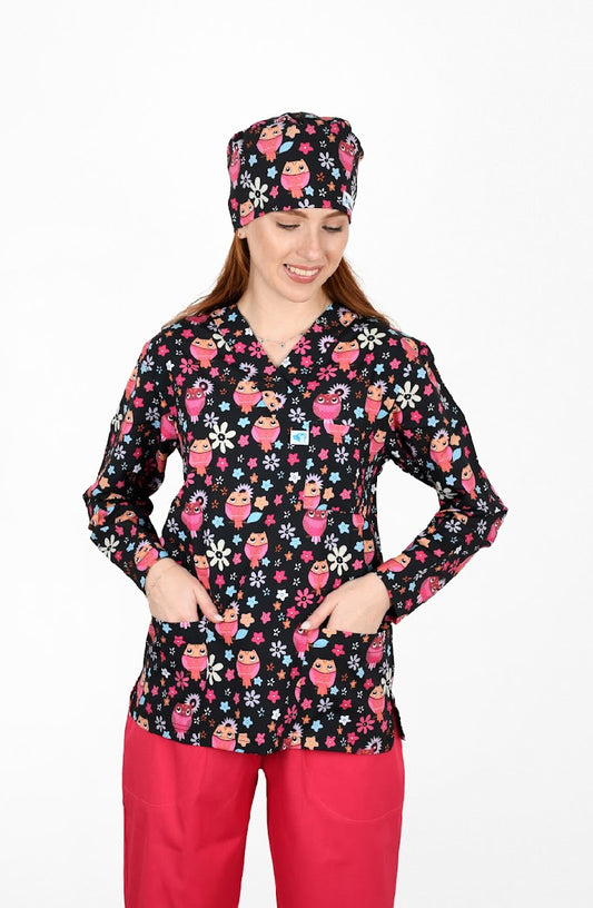 Pink Owl – Whimsical Scrubs for Pediatricians & Vets with Heart! …  Pink Owl – اسكراب لطيف وخيالي لأطباء الأطفال والبيطريين بقلب كبير!