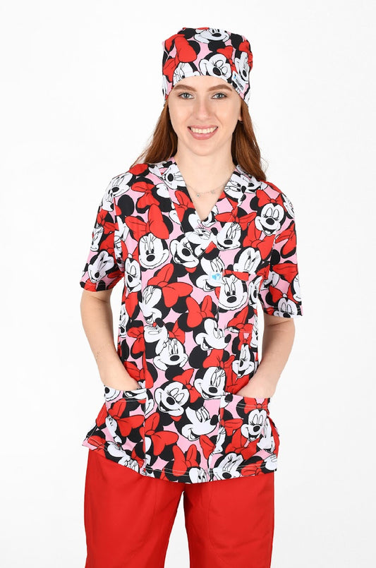 Red Minnie Mouse Top – Fun, Comfortable, and Perfect for Pediatric Care …تــوب Red Minnie Mouse – مرح، مريح، ومثالي لرعاية الأطفال