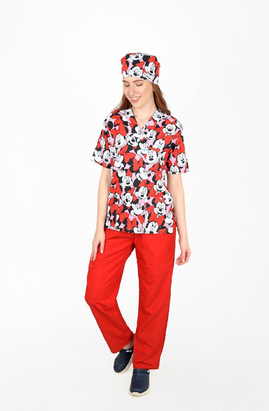 Red Minnie Mouse Scrub – Fun, Comfortable, and Perfect for Pediatric Care …  اسكراب Red Minnie Mouse – مرح، مريح، ومثالي لرعاية الأطفال